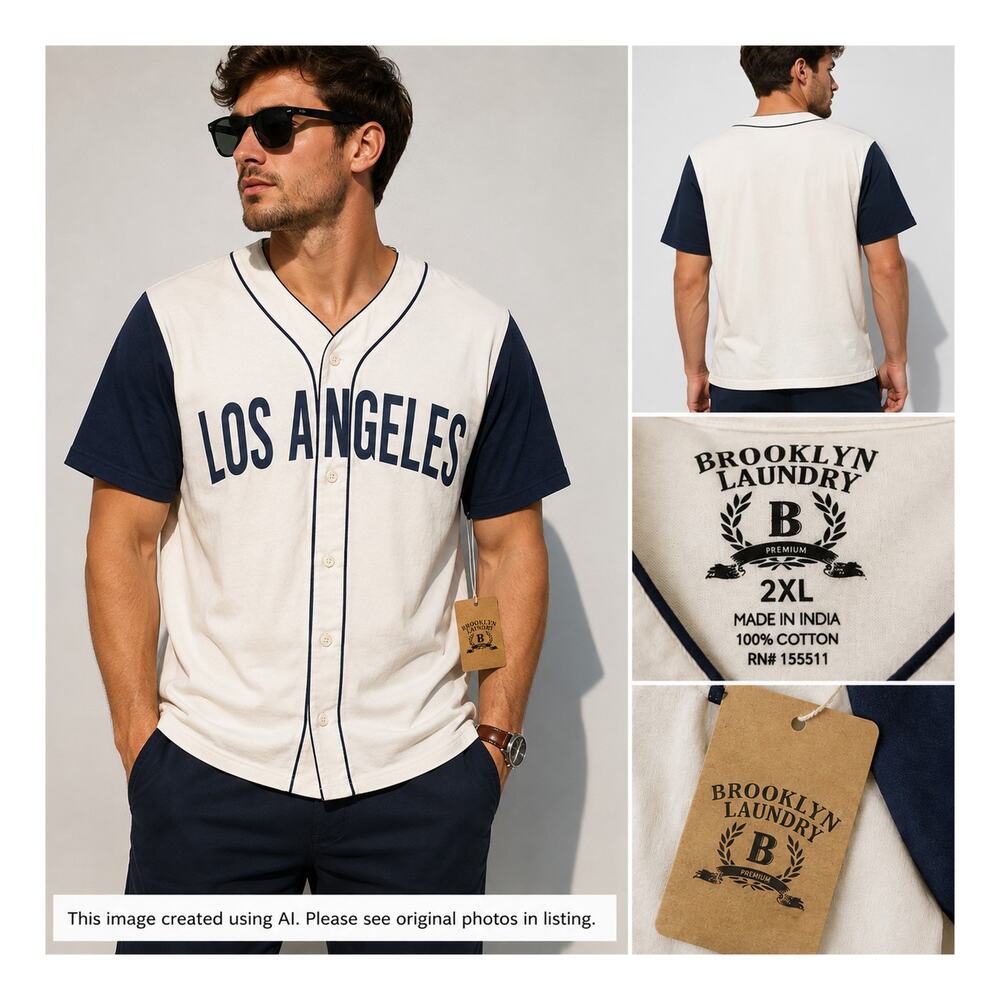 Brooklyn Laundry Shirt Mens Size 2XL Los Angeles Baseball White Navy Cotton NWT - Picture 8 of 10